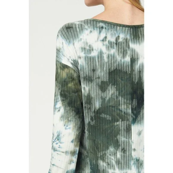 Entro Tie Dye Ribbed Pocket Midi Dress, Olive - Picture 6 of 6